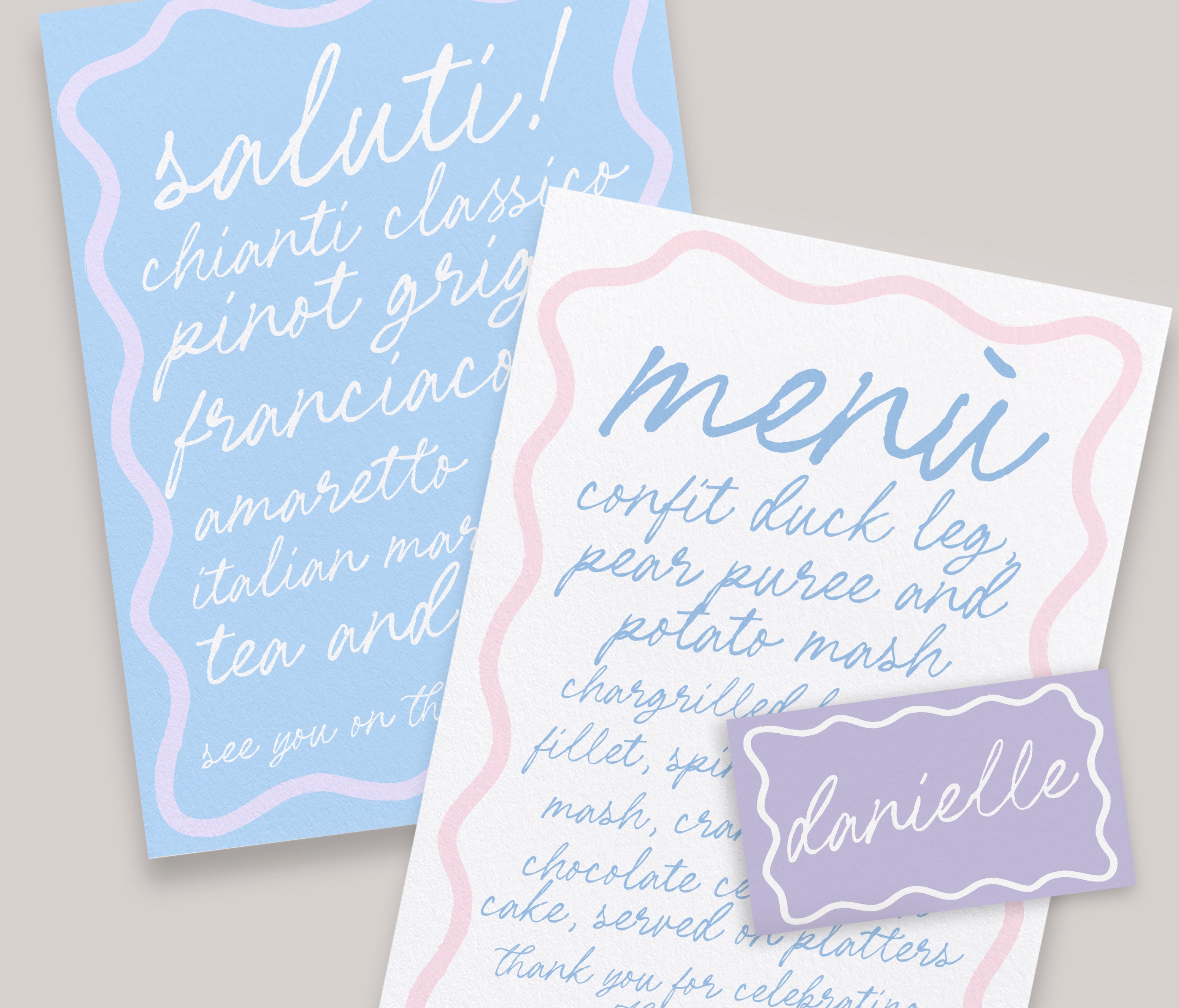 ELENI Fun Colourful Menu Placecard Template, Wavey Modern Instant Download Editable Menu Template, Wriggly Bridal Shower, Templett