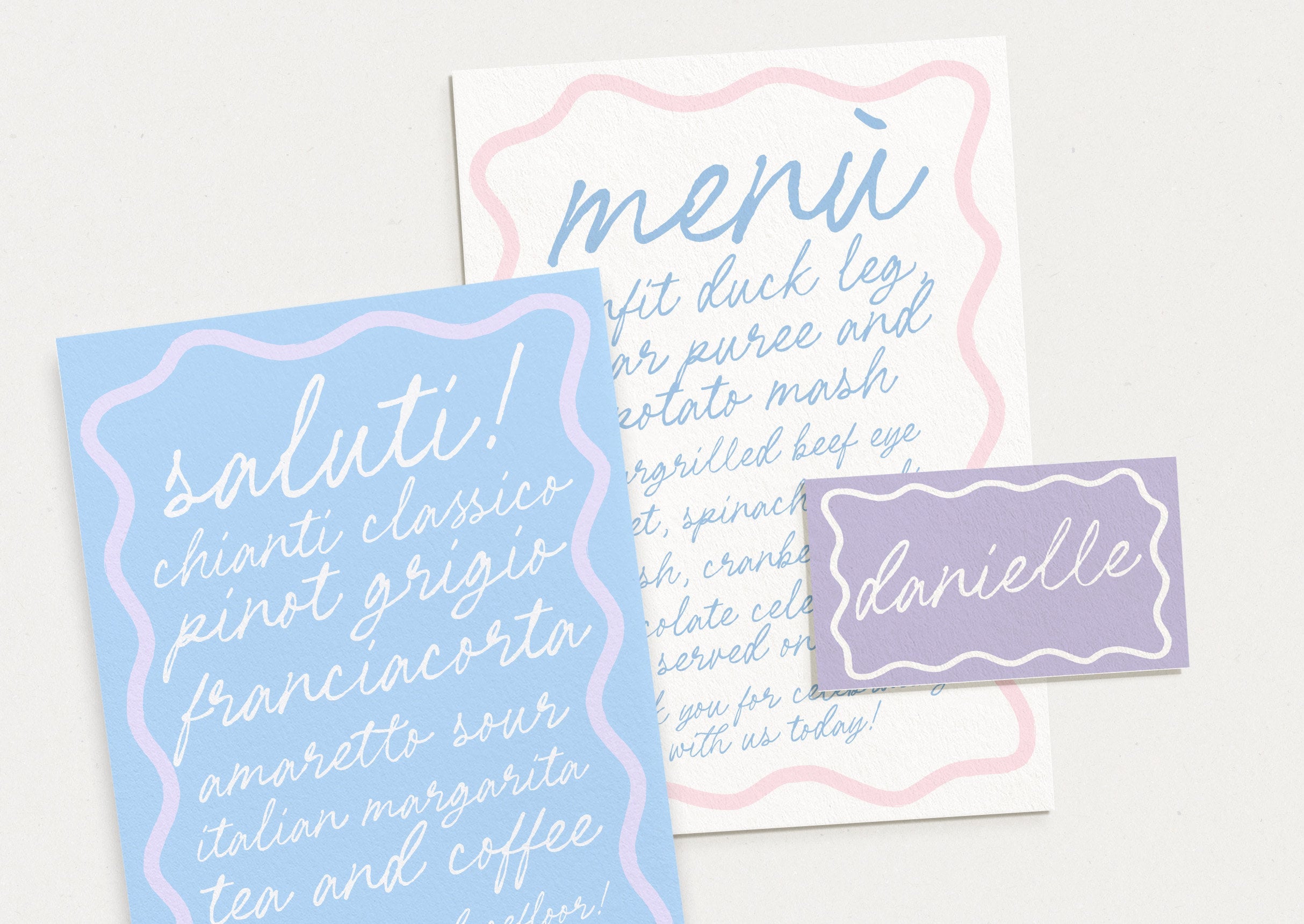 ELENI Fun Colourful Menu Placecard Template, Wavey Modern Instant Download Editable Menu Template, Wriggly Bridal Shower, Templett