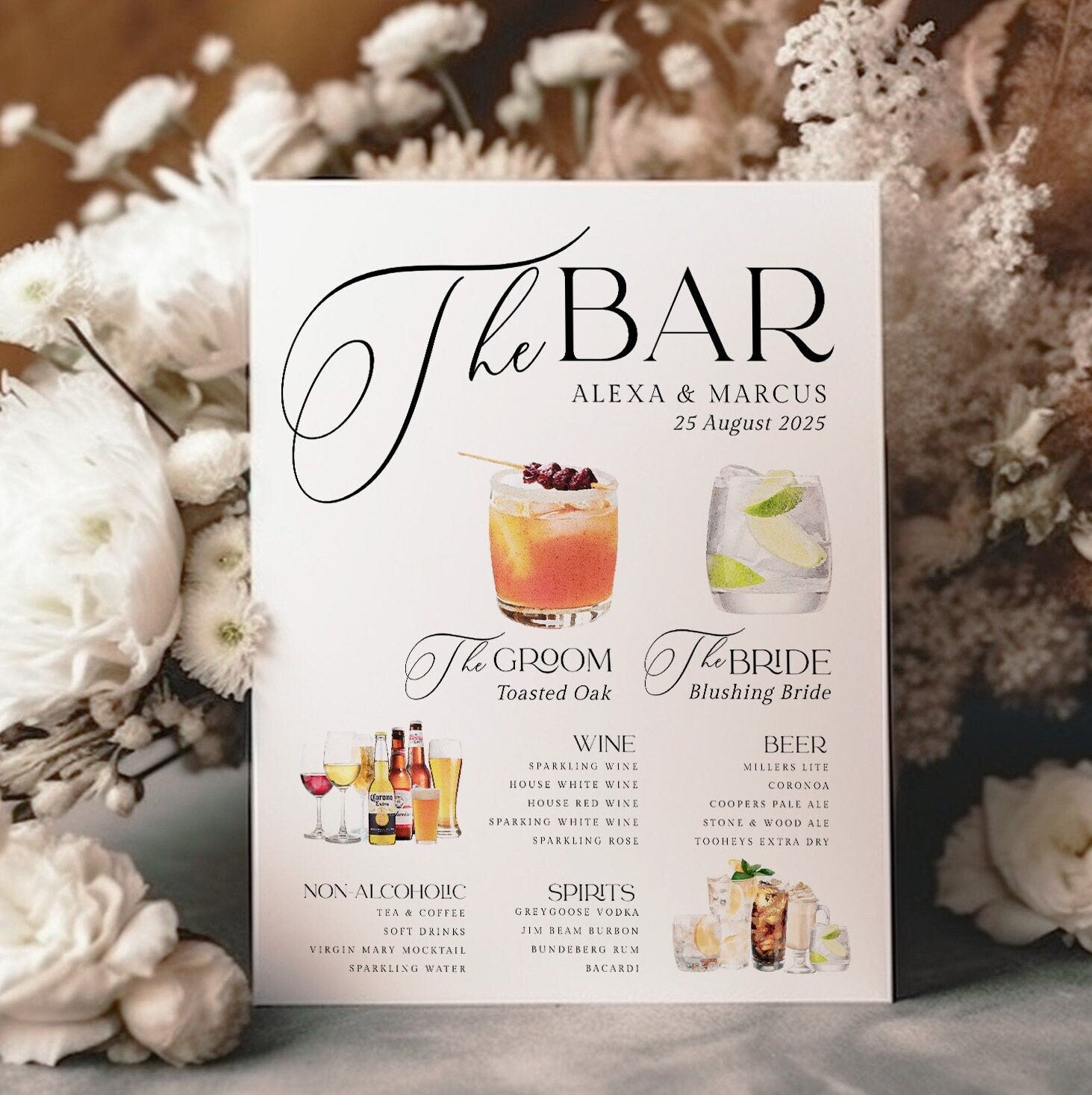 NELLA Signature Drink Sign, Bar Menu Template, Minimalist Printable Bar Menu, Editable Template Templett Instant Download
