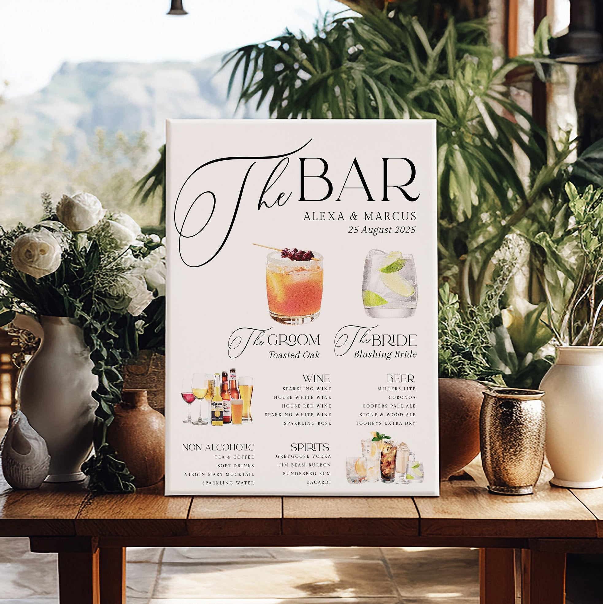 NELLA Signature Drink Bar Menu Sign, Minimalist Printable Bar Menu , Modern Editable Drink Menu Template, Templett Instant Download