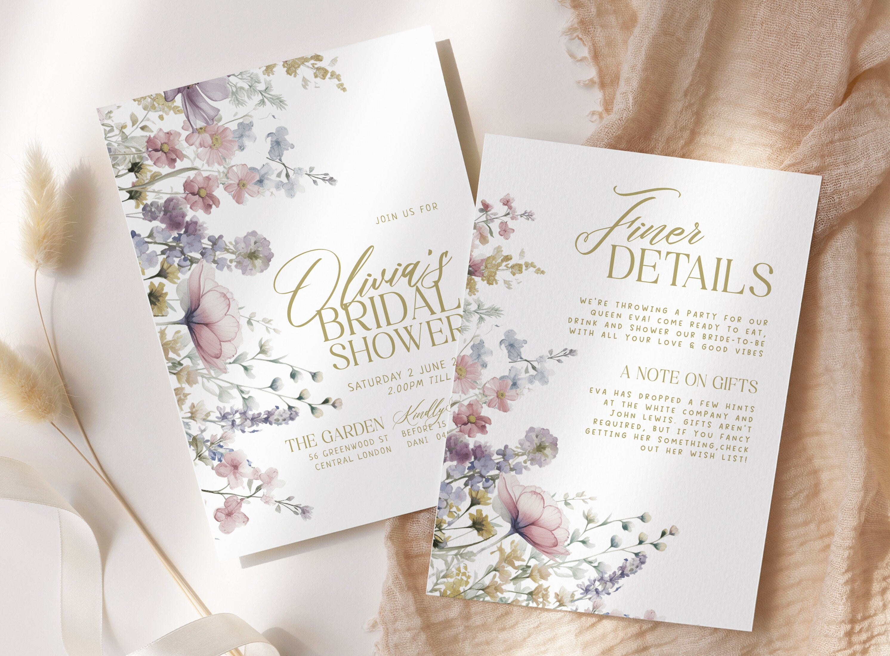 KELSY Wildflower Bridal Shower Invitation, Spring Floral Invitation, Bridal Shower Invitation template, Editable Templett Download