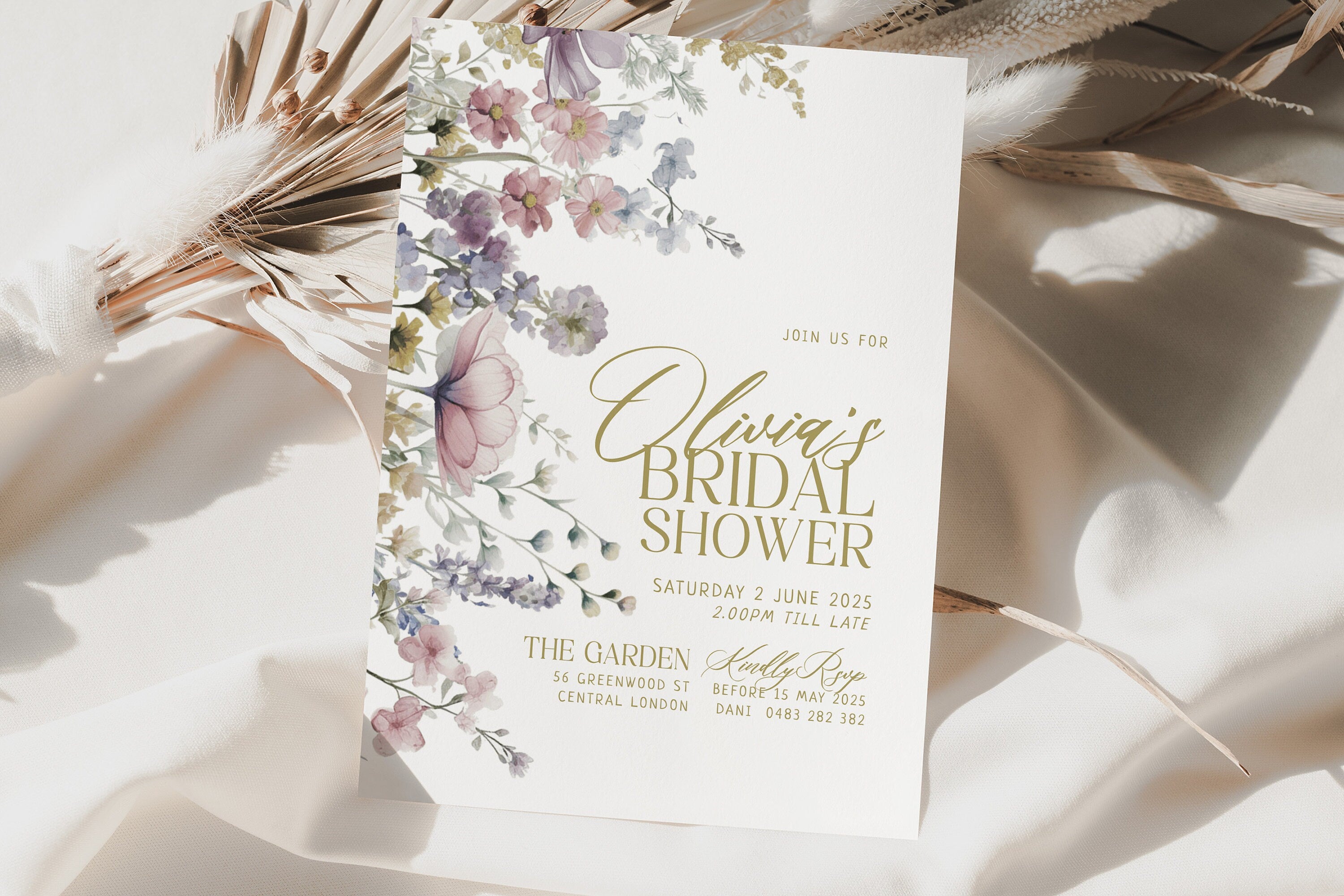 KELSY Wildflower Bridal Shower Invitation, Spring Floral Invitation, Bridal Shower Invitation template, Editable Templett Download