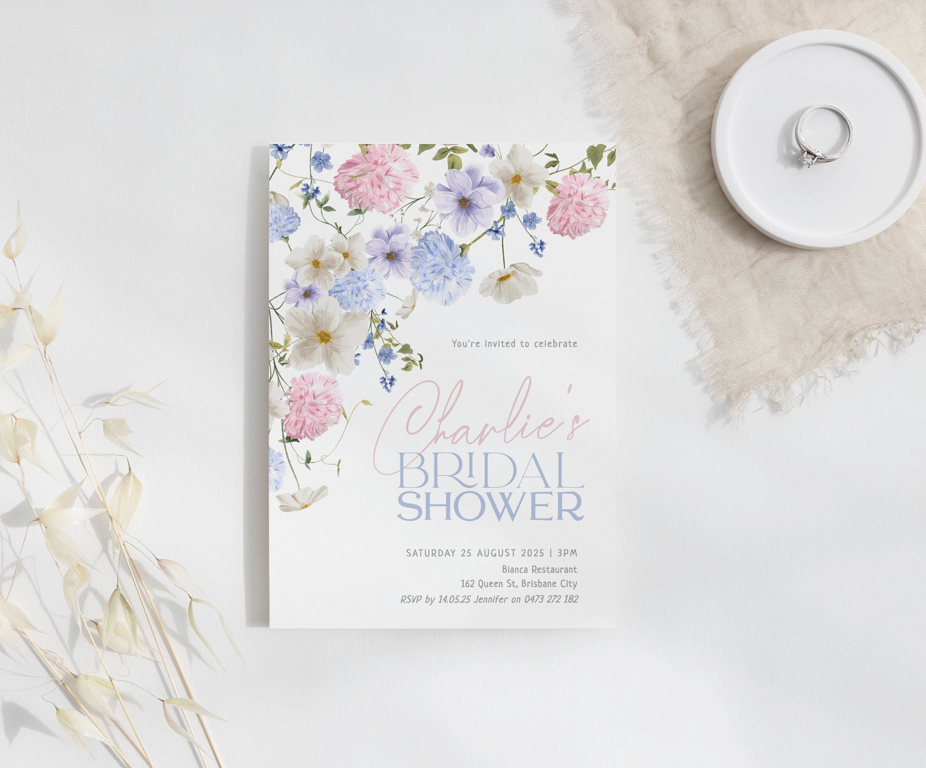 BIANCA Modern Editable Bridal Shower Invitation Template, Bridal Shower, Printable Invitation template, Instant Download Editable Templett