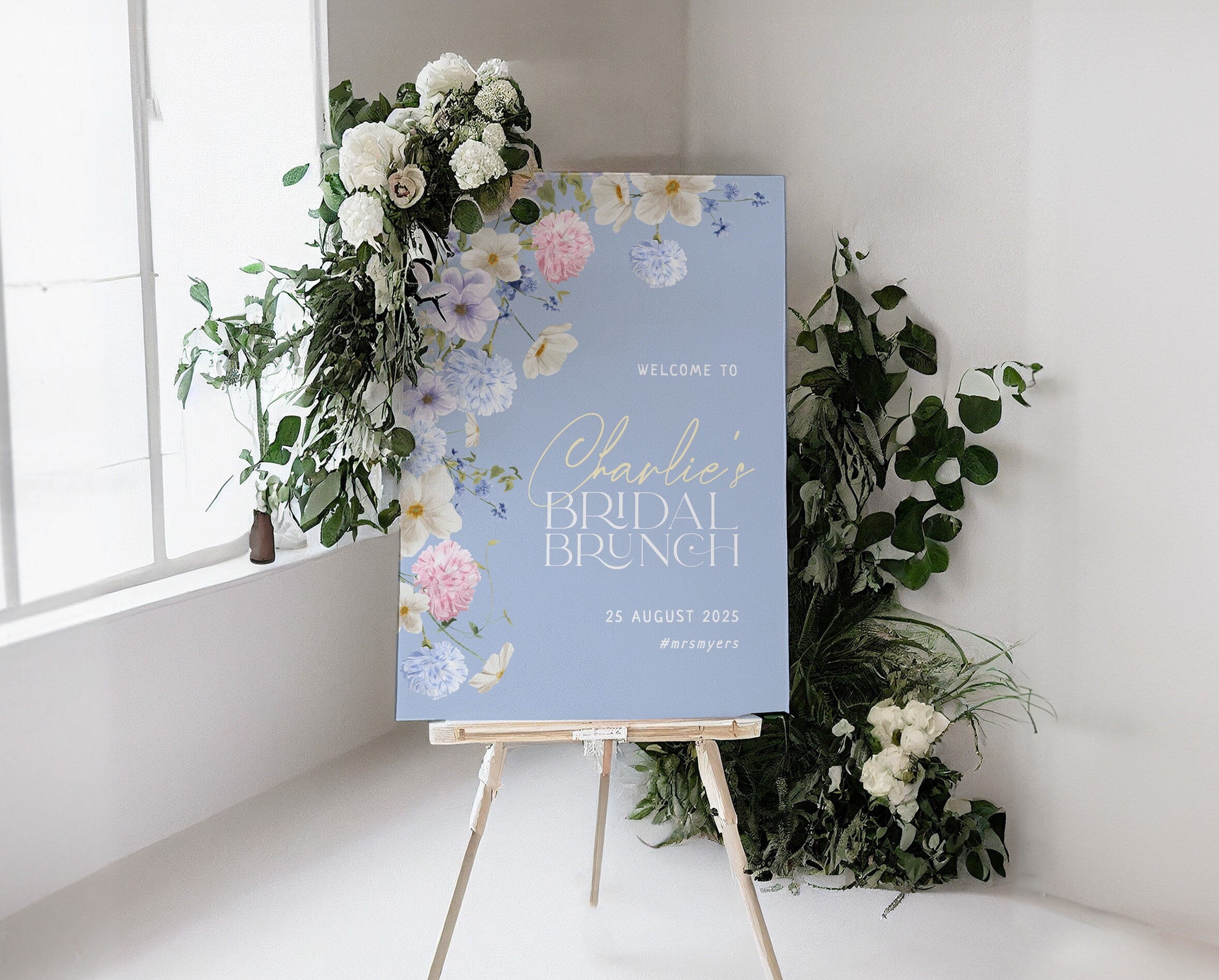 BIANCA Blue Floral Bridal Shower Welcome Sign Template, Bridal Shower Sign, Printable welcome template, Instant Download Editable Templett