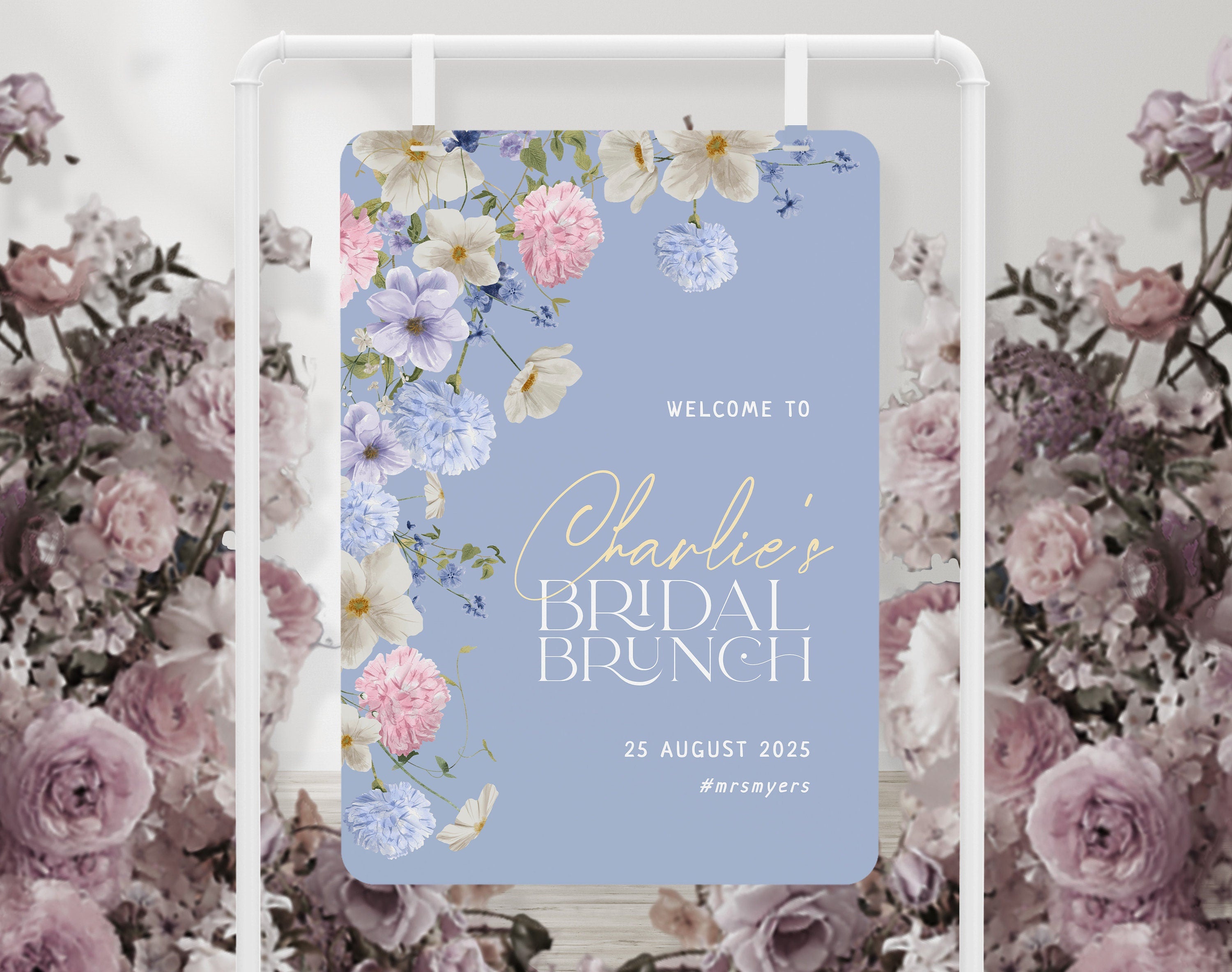 BIANCA Blue Floral Bridal Shower Welcome Sign Template, Bridal Shower Sign, Printable welcome template, Instant Download Editable Templett