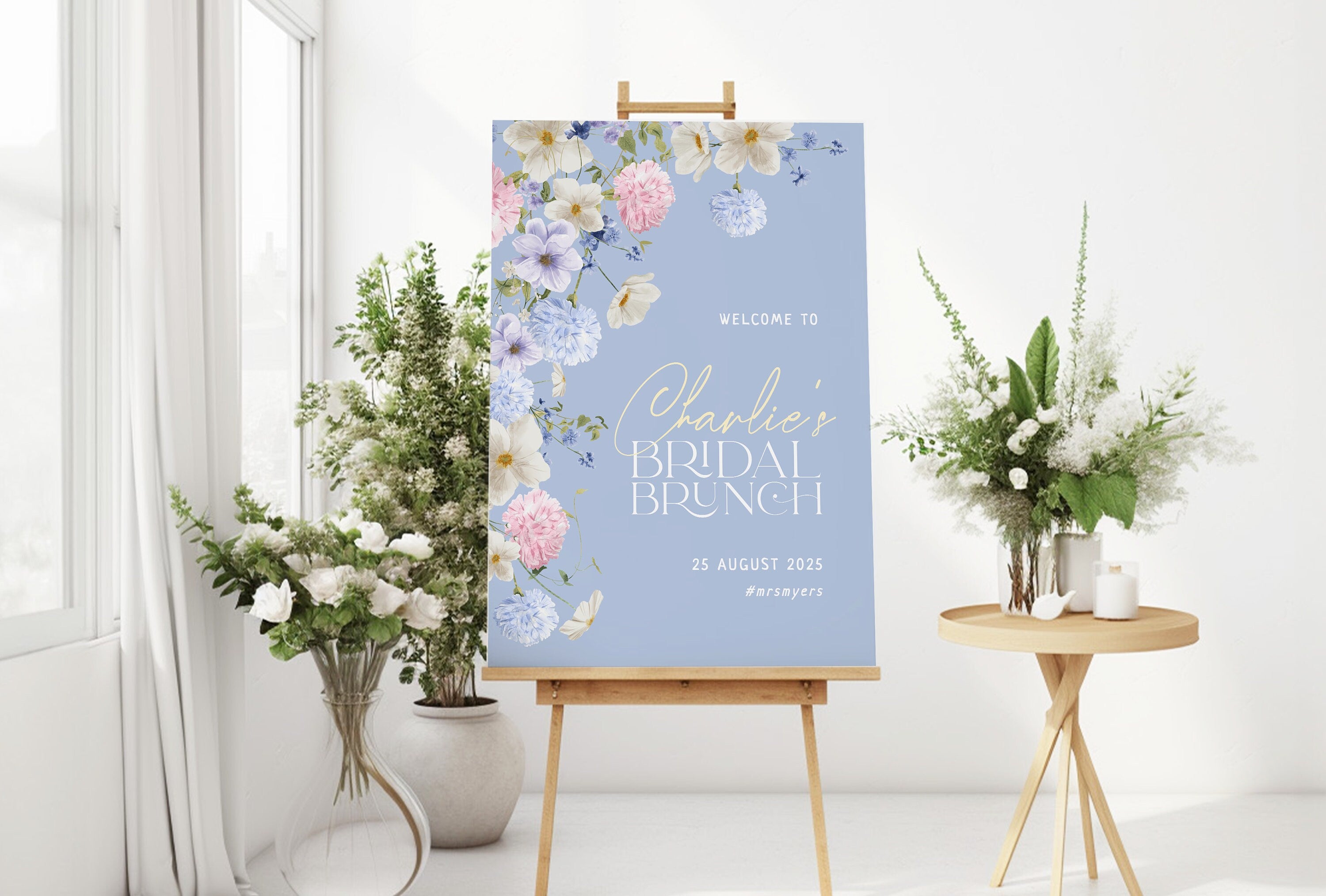 BIANCA Blue Floral Bridal Shower Welcome Sign Template, Bridal Shower Sign, Printable welcome template, Instant Download Editable Templett