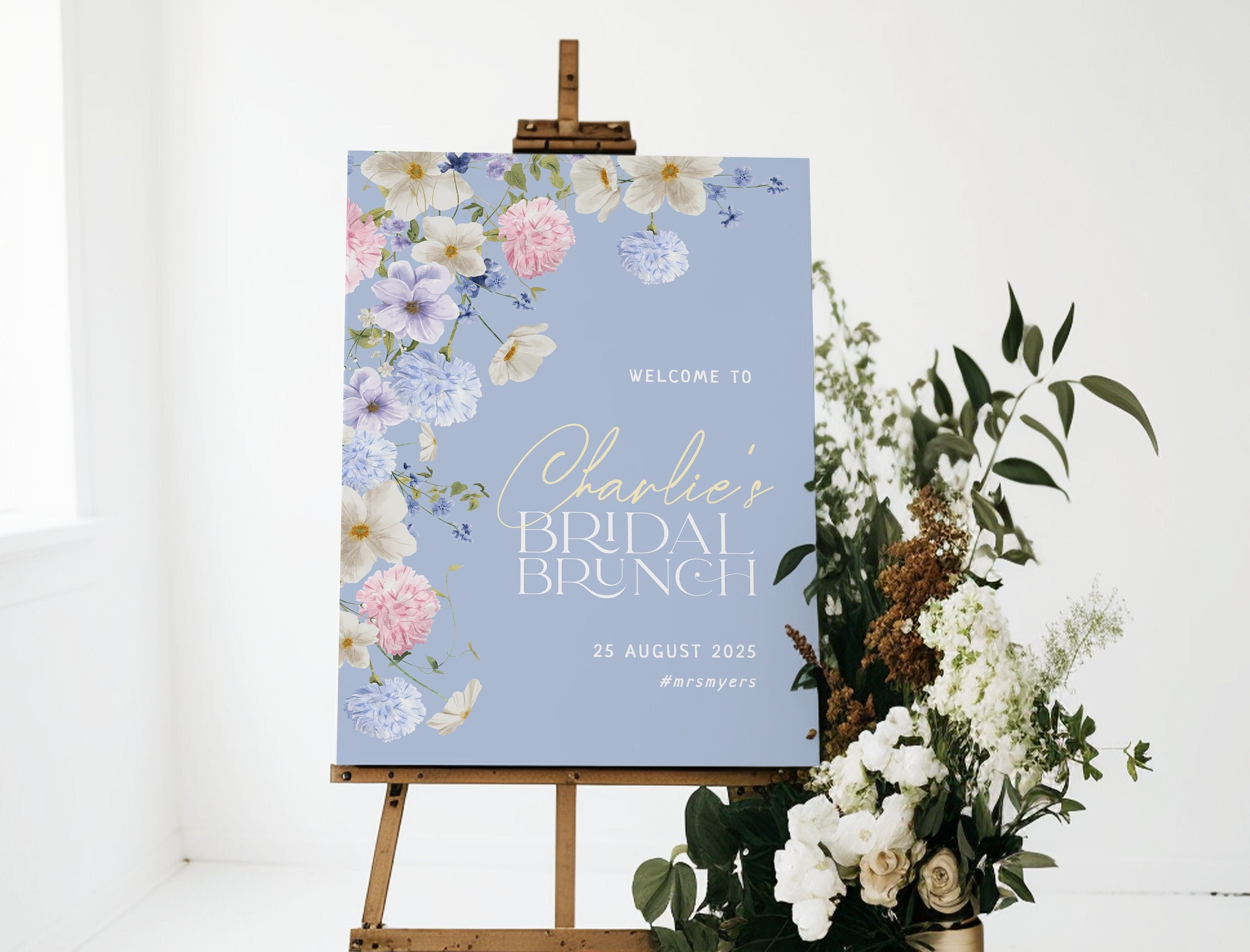 BIANCA Blue Floral Bridal Shower Welcome Sign Template, Bridal Shower Sign, Printable welcome template, Instant Download Editable Templett