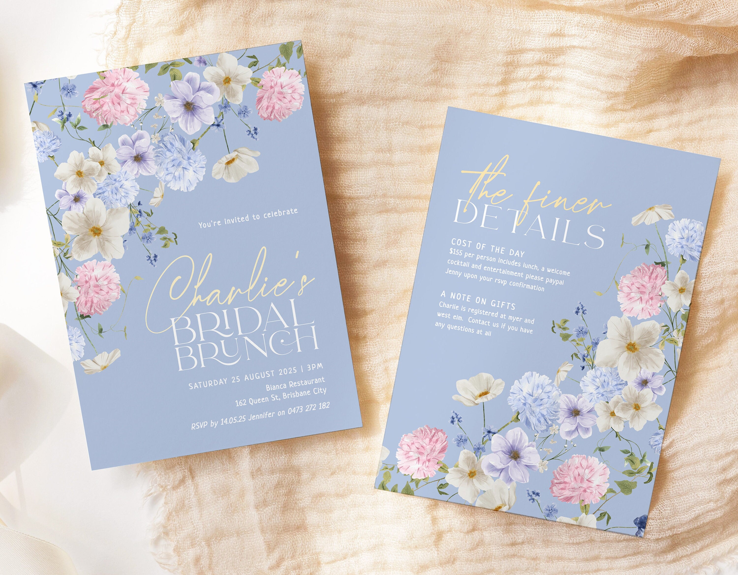 BIANCA Blue Florals Bridal Brunch Invitation Template, Bridal Shower, Printable Invitation template, Instant Download Editable Templett