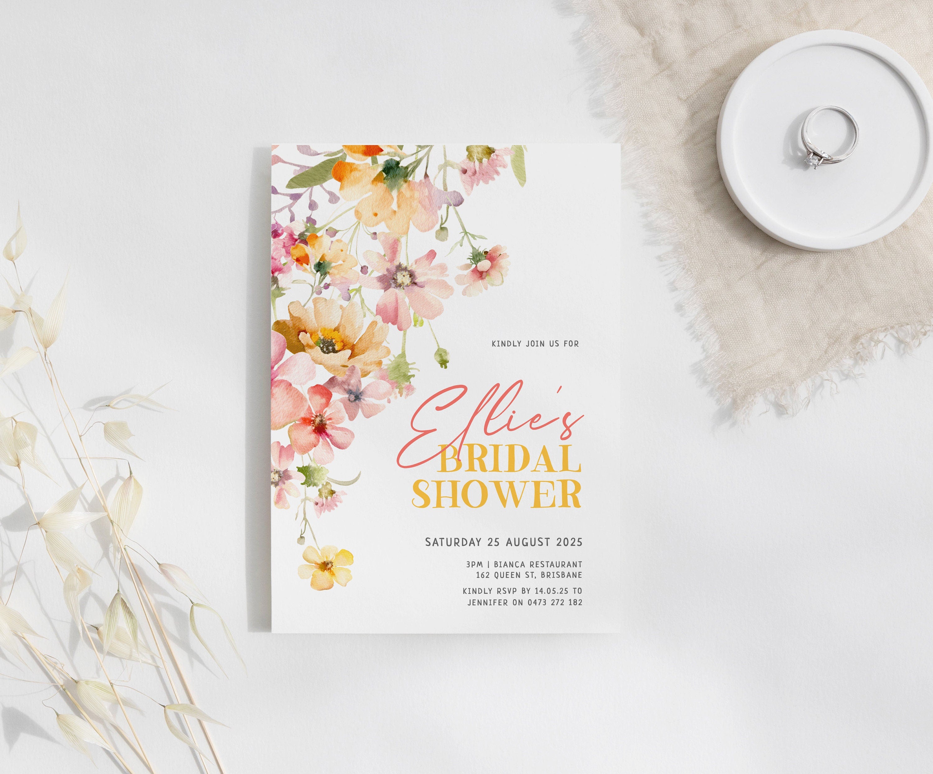 DAPHNE Spring Floral Bridal Shower Invitation Template, Colourful Bridal Shower, Printable template, Instant Download Editable Templett