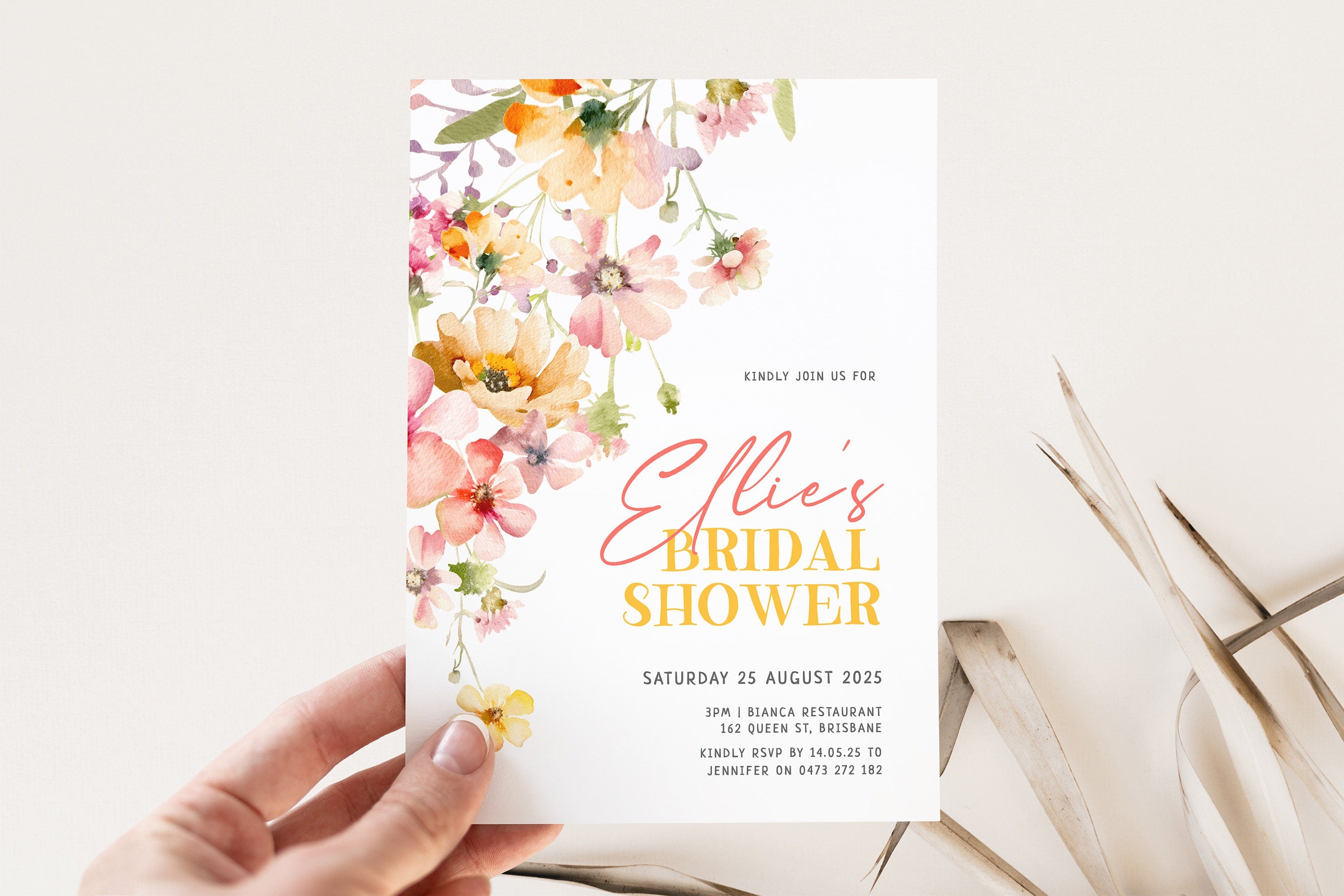 DAPHNE Spring Floral Bridal Shower Invitation Template, Colourful Bridal Shower, Printable template, Instant Download Editable Templett