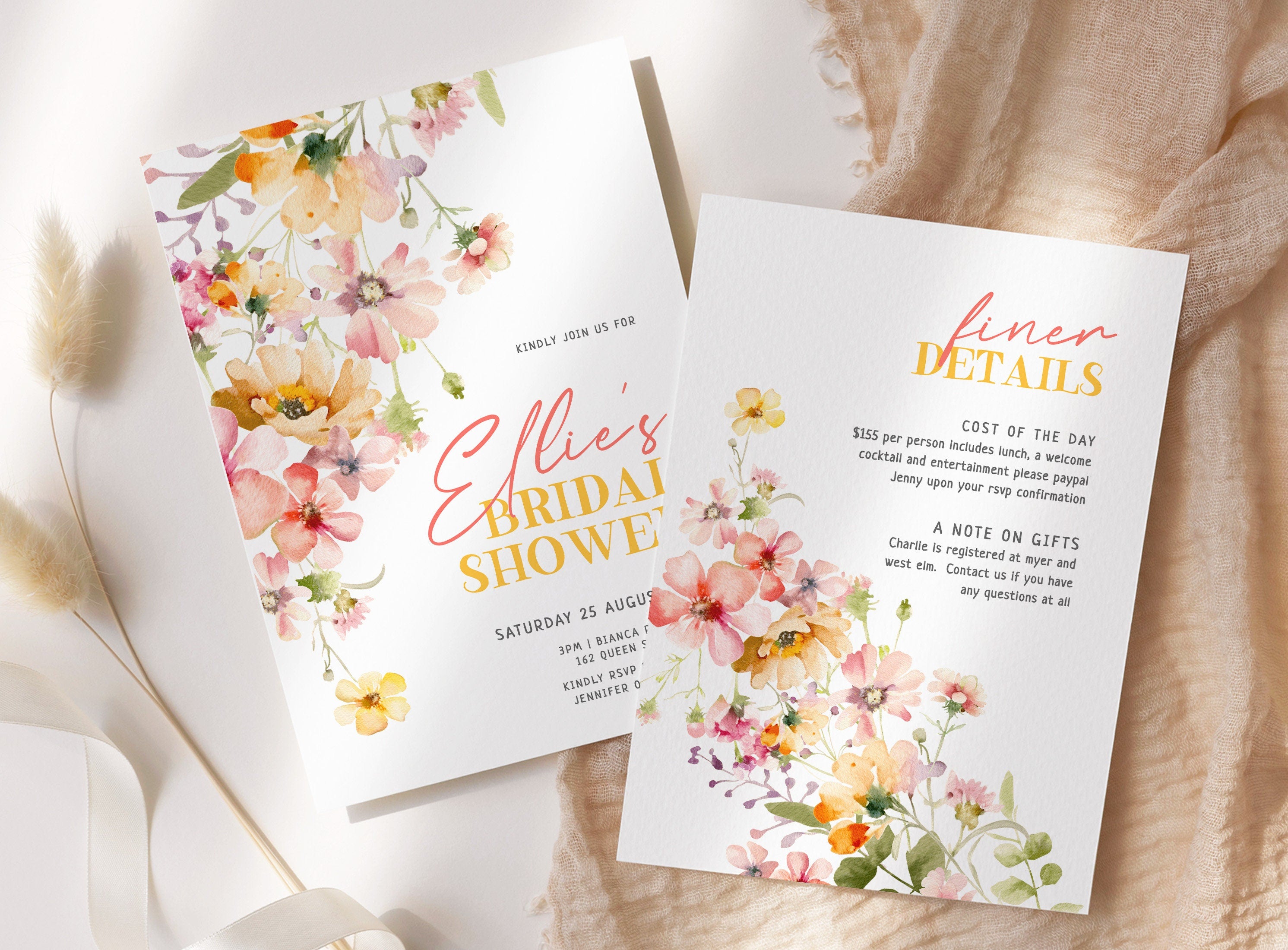 DAPHNE Spring Floral Bridal Shower Invitation Template, Colourful Bridal Shower, Printable template, Instant Download Editable Templett