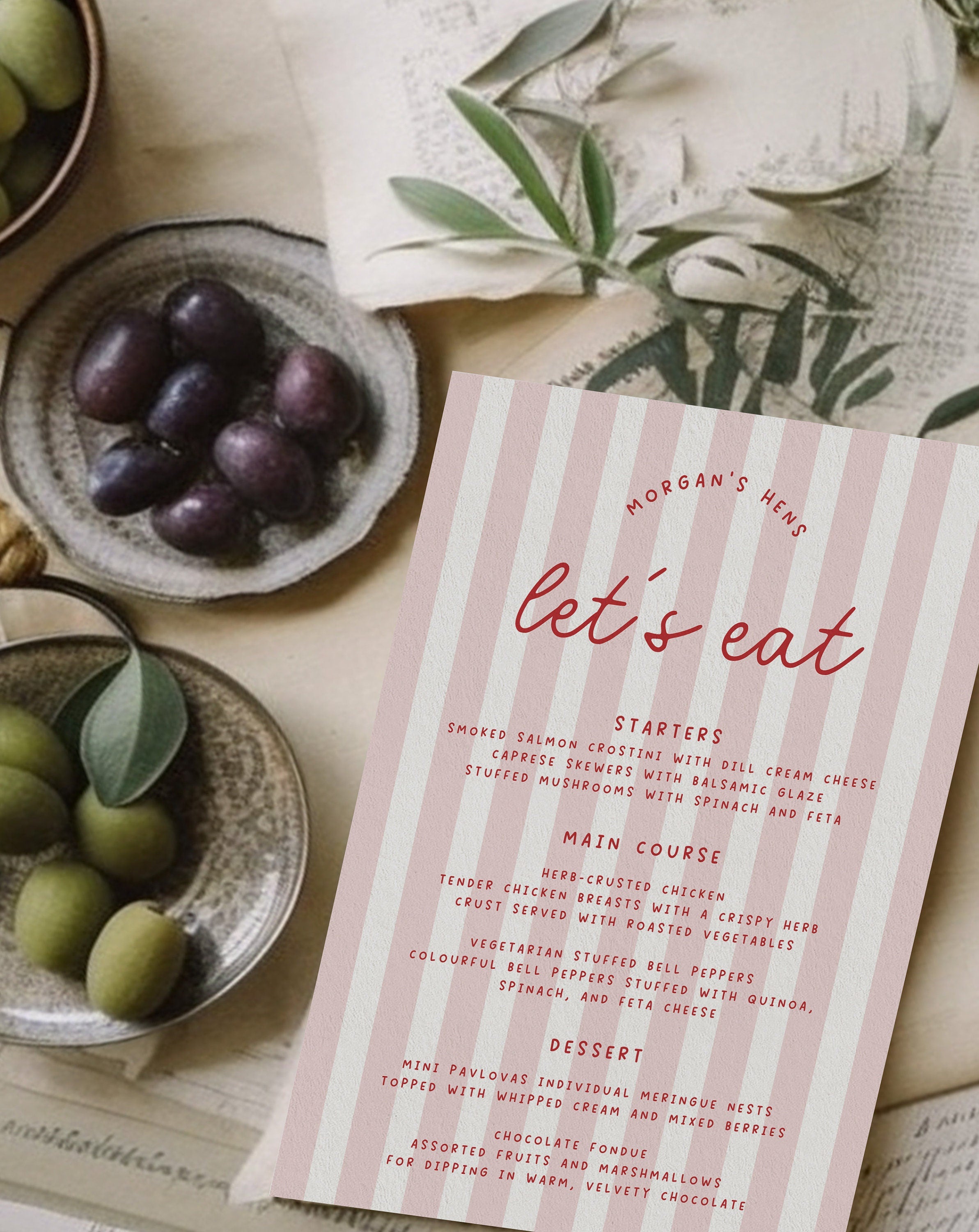 MINNIE Pink Retro Bridal Shower Menu Template Download, Stripes Guest Menu Shower Invite, Editable Template Instant Download Templett