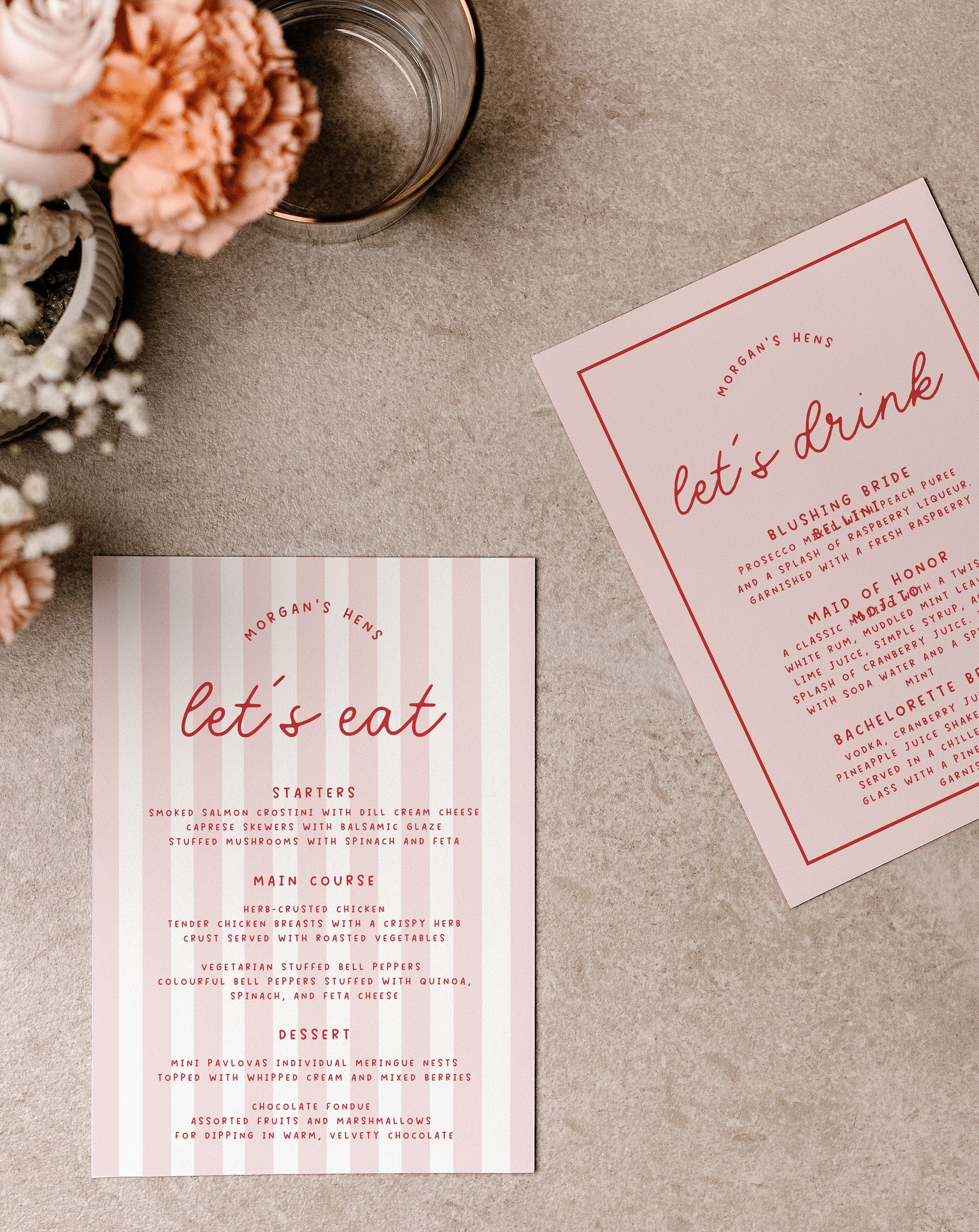 MINNIE Pink Retro Bridal Shower Menu Template Download, Stripes Guest Menu Shower Invite, Editable Template Instant Download Templett