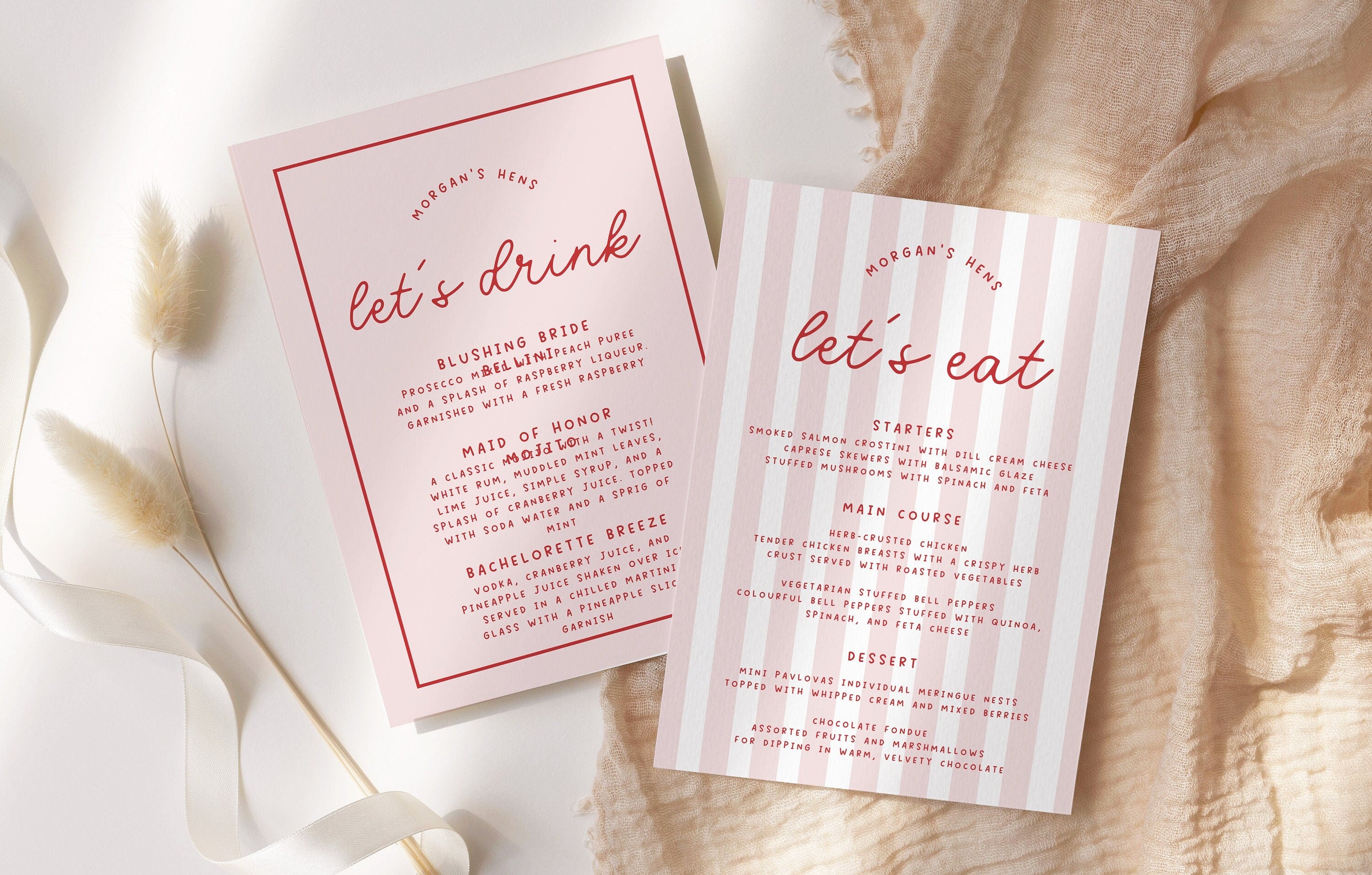 MINNIE Pink Retro Bridal Shower Menu Template Download, Stripes Guest Menu Shower Invite, Editable Template Instant Download Templett