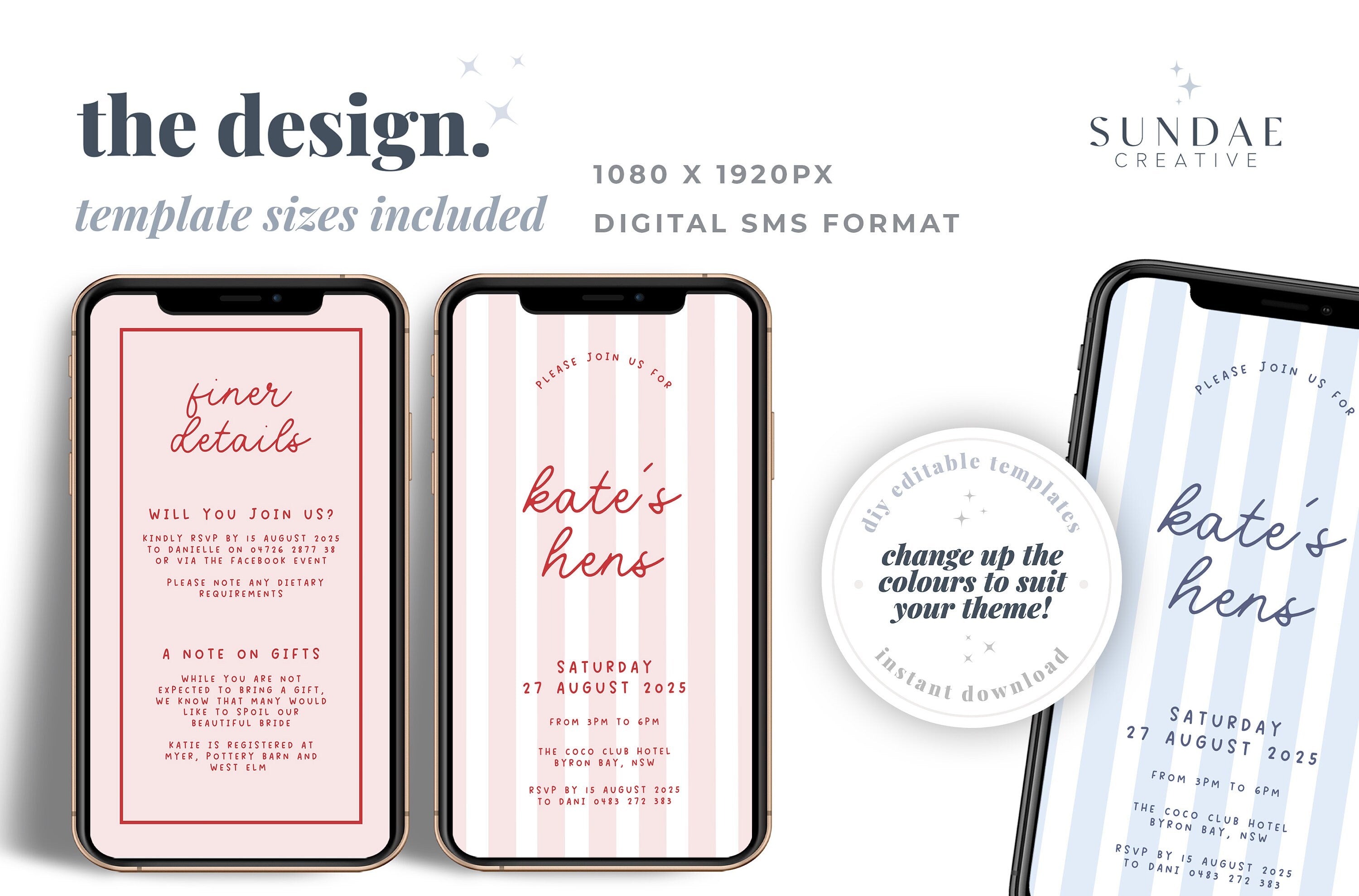 MINNIE Digital e-invite Bridal Shower Invitation Download, Stripes Modern bridal Shower Invite, Editable Template Instant Download Templett