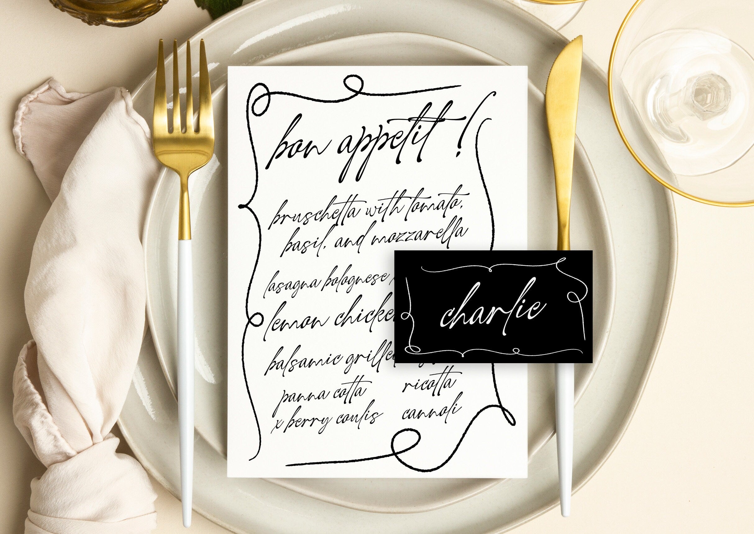 AYLA Modern Wedding Menu Placecard Template Download, Hand Drawn Driknks Guest Menu Template, Editable Template Instant Download Templett