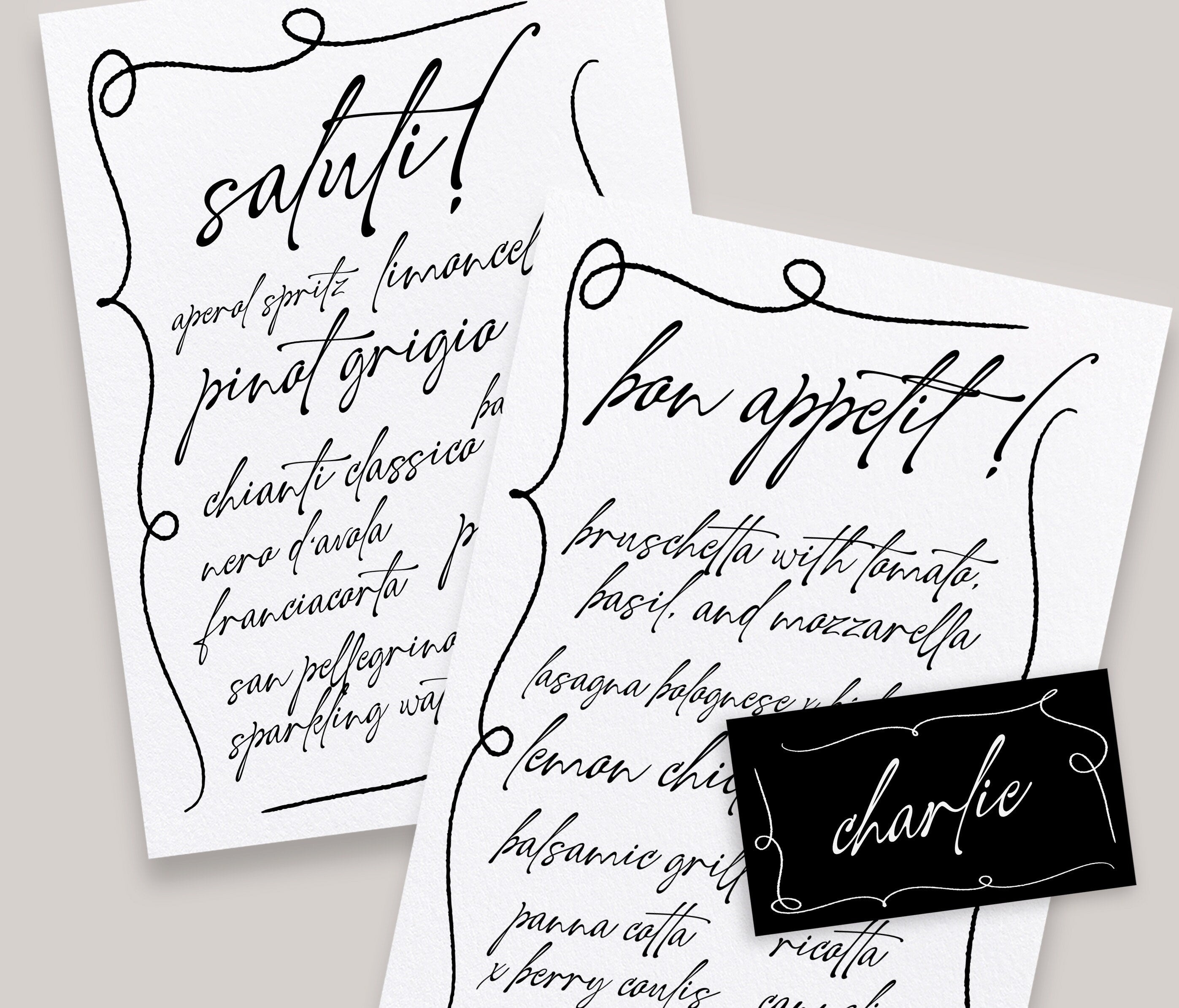 AYLA Script Wedding Menu Placecard Template Download, Hand Drawn Drinks Guest Menu Template, Editable Template Instant Download Templett