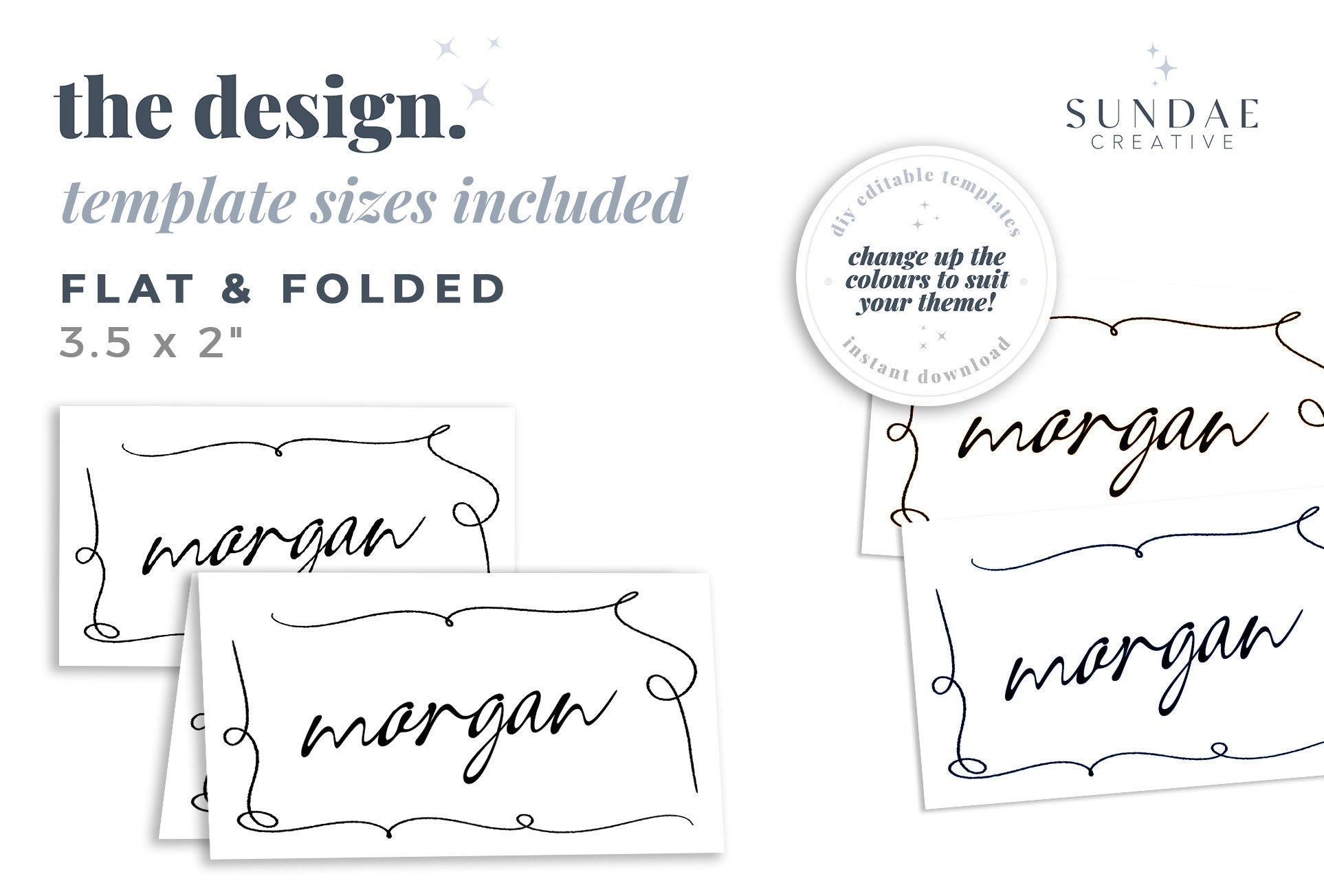 AYLA Modern Wedding Placecard Template Download, Hand Drawn Escort Cards Template, Editable Template Instant Download Templett