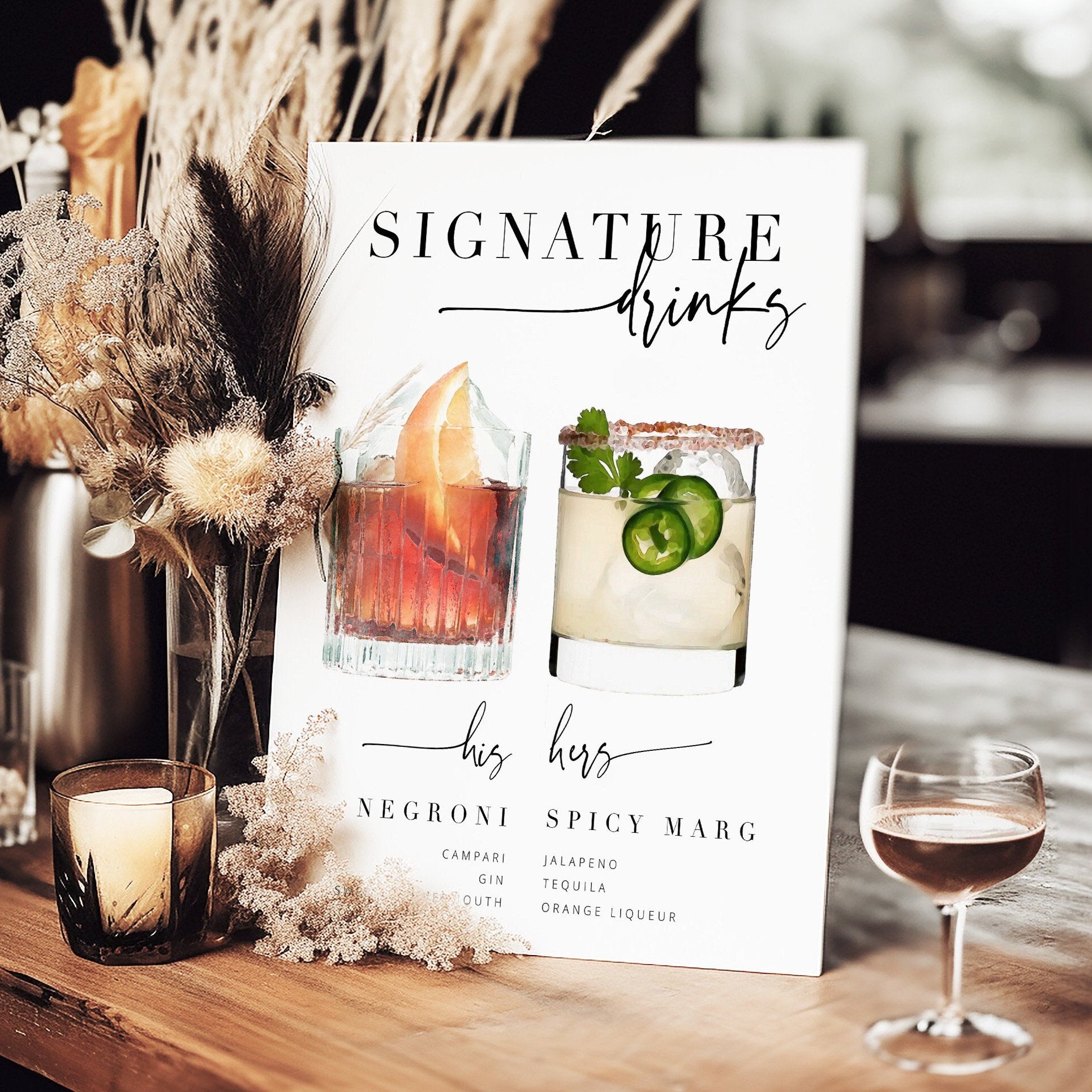 BRIBIE Signature Drinks Menu, Party Cocktail Bar Sign template, Printable Signature Drinks Menu, templett instant download