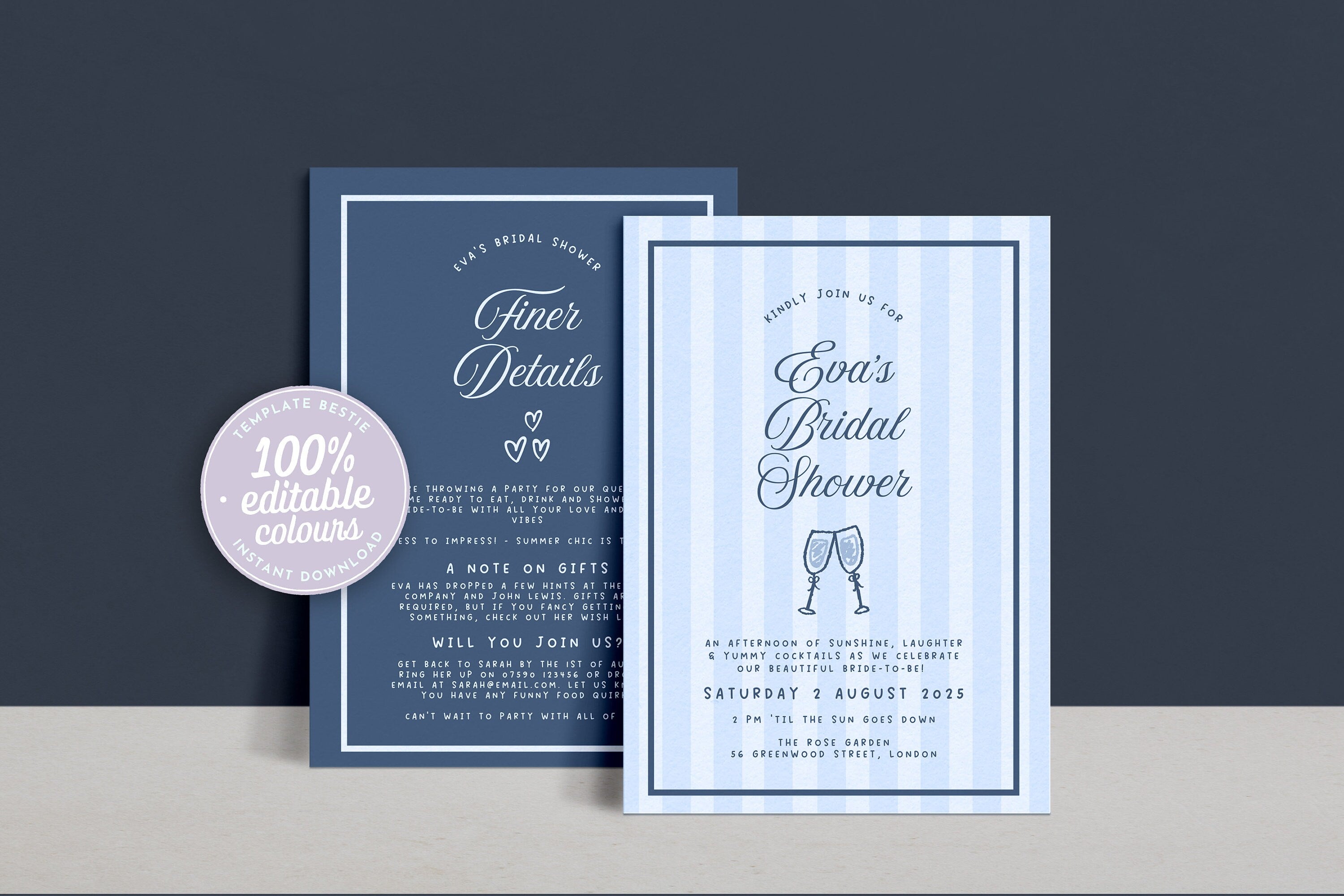 ROMY Printable Bridal Shower Invite Template, Hamptons Coastal Invitation, Hens Wedding Shower, Summer Invitation, Instant Download Templett