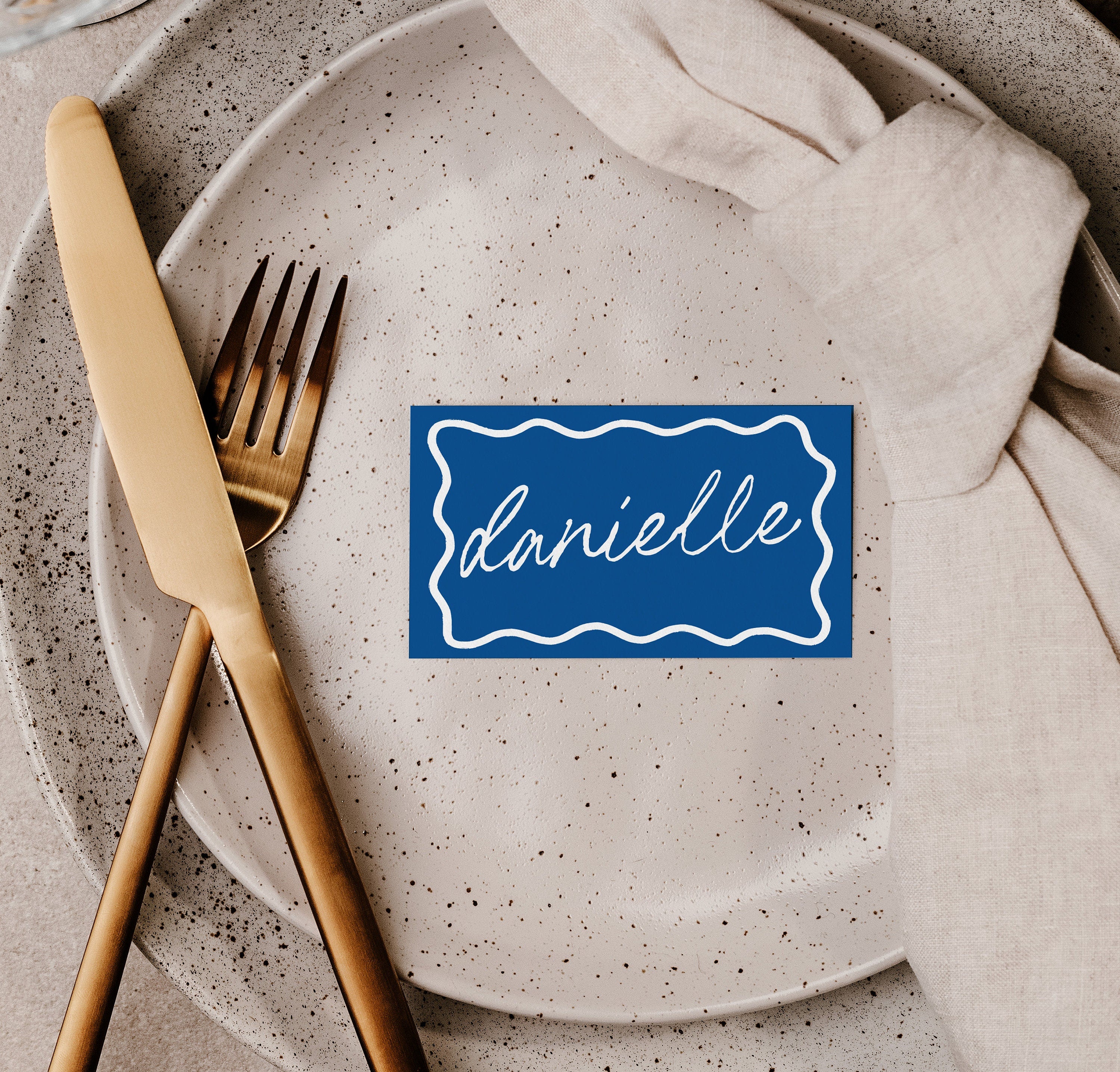 ELENI Blue Wave Wedding Placecard Template, Santorini Italy Instant Download Editable Guest Name Template, Wriggly Bridal Shower, Templett