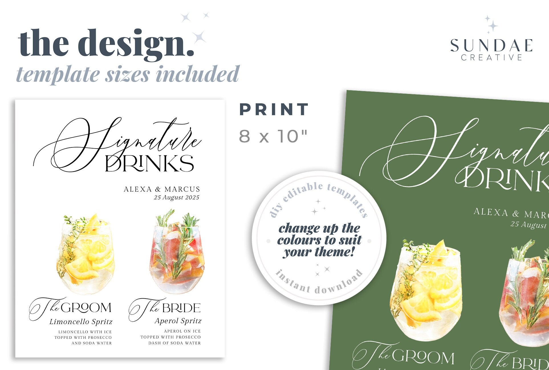 NELLA Signature Drink Sign, Bar Menu Template, Minimalist Printable Bar Menu, Editable Template Templett Instant Download