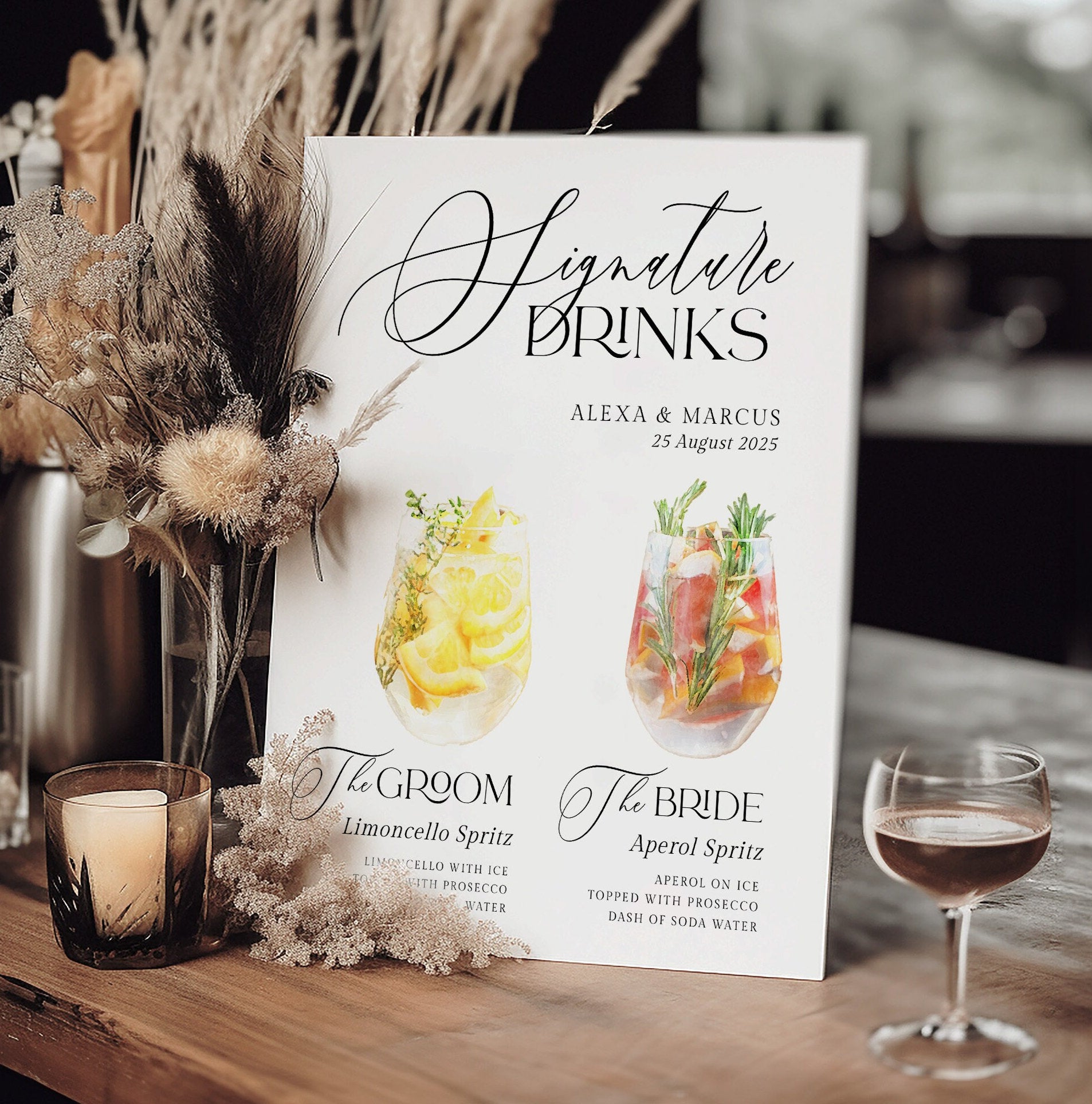 NELLA Signature Drink Sign, Bar Menu Template, Minimalist Printable Bar Menu, Editable Template Templett Instant Download