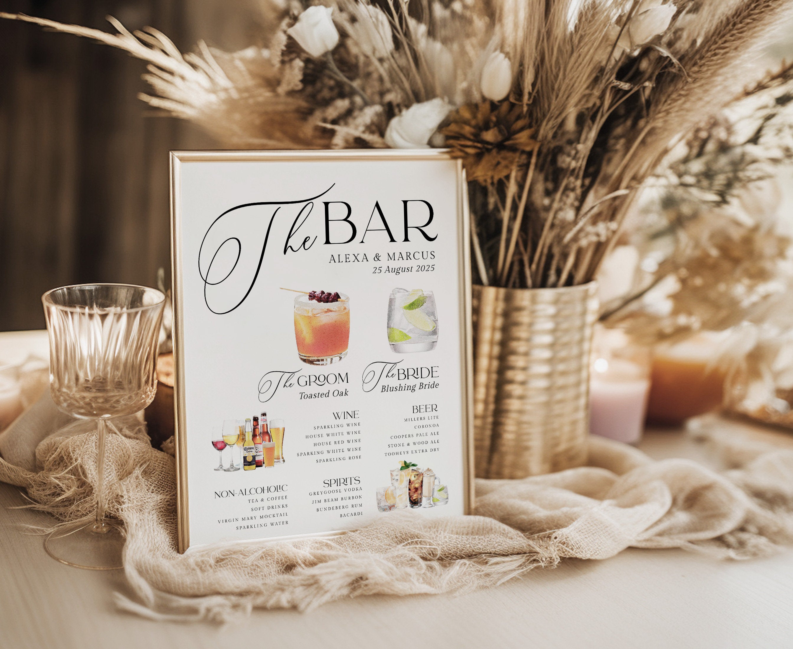 NELLA Signature Drink Sign, Bar Menu Template, Minimalist Printable Bar Menu, Editable Template Templett Instant Download