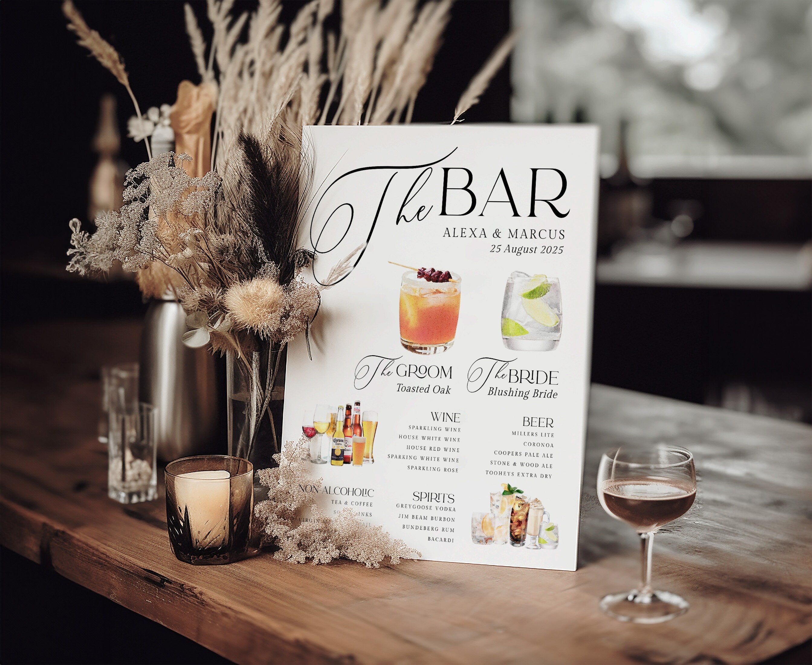 NELLA Signature Drink Bar Menu Sign, Minimalist Printable Bar Menu , Modern Editable Drink Menu Template, Templett Instant Download