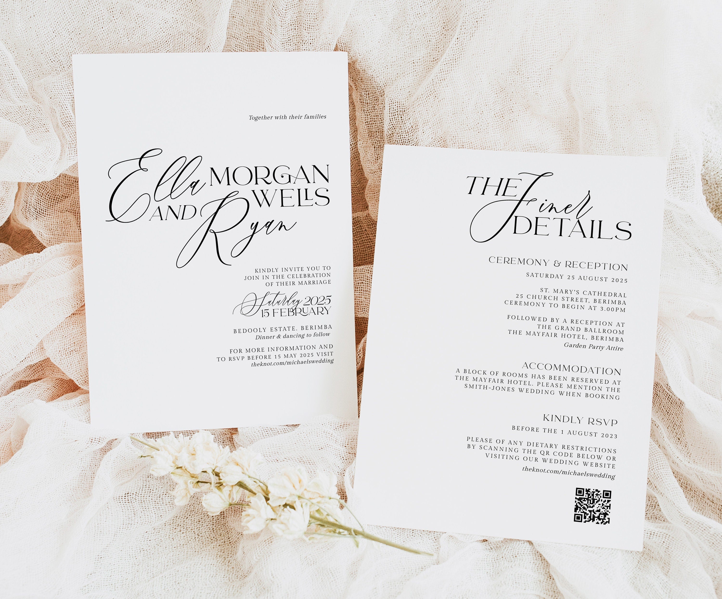 NELLA Modern Wedding Invitation QR Code, Minimal Wedding Invite, Modern Invite, Invite Template, Templett Instant Download