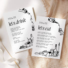 LEO Modern Editable Wedding Menu template, Hand drawn drinks scribble illustrated Fun Wedding Menu, Instant Download Templett