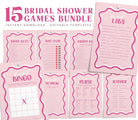 SONNY Pink Wave bridal shower games bundle template, Retro Pink White Border Bridal Shower game pack, Instant Download Editable Templett