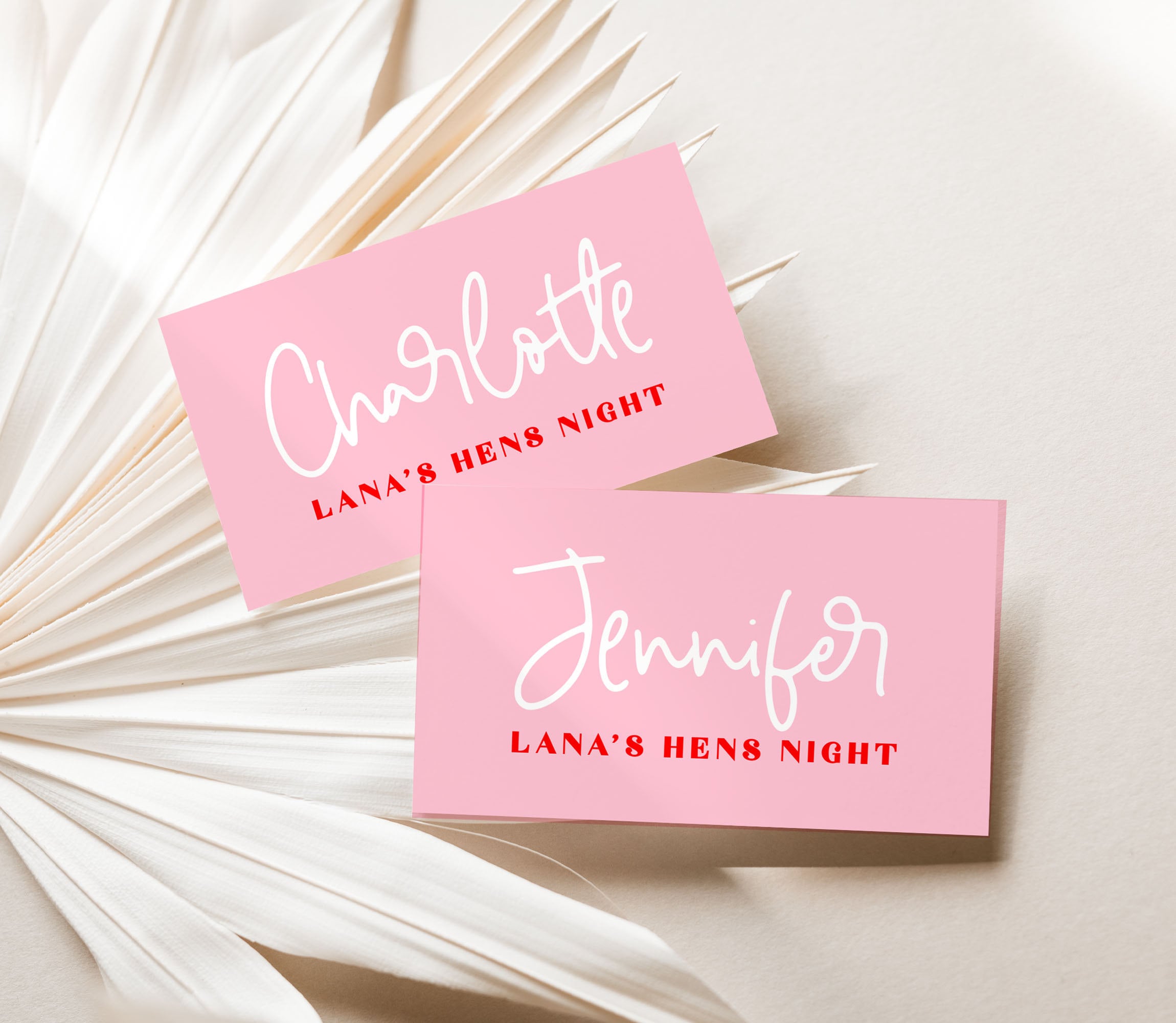 LANA Hen Bachelorette Placecard Template | Pink Red Party Table Décor | Pink Placecard | Food Labels | Simple Script Font | Bridal Shower