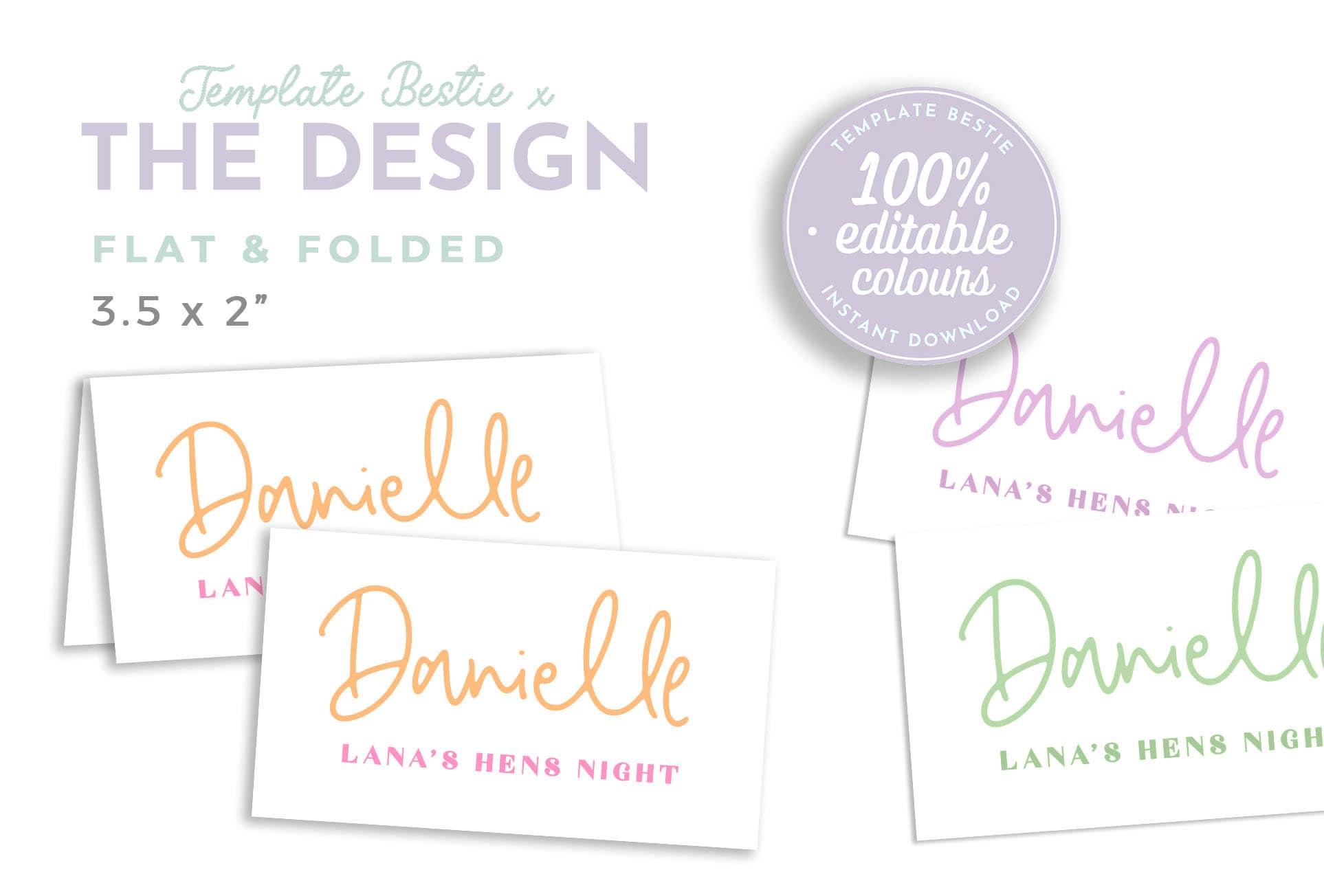 LANA Pink Orange Hen Bachelorette Placecard Template | Party Table Décor | Pink Placecard | Food Labels | Simple Script Font | Bridal Shower