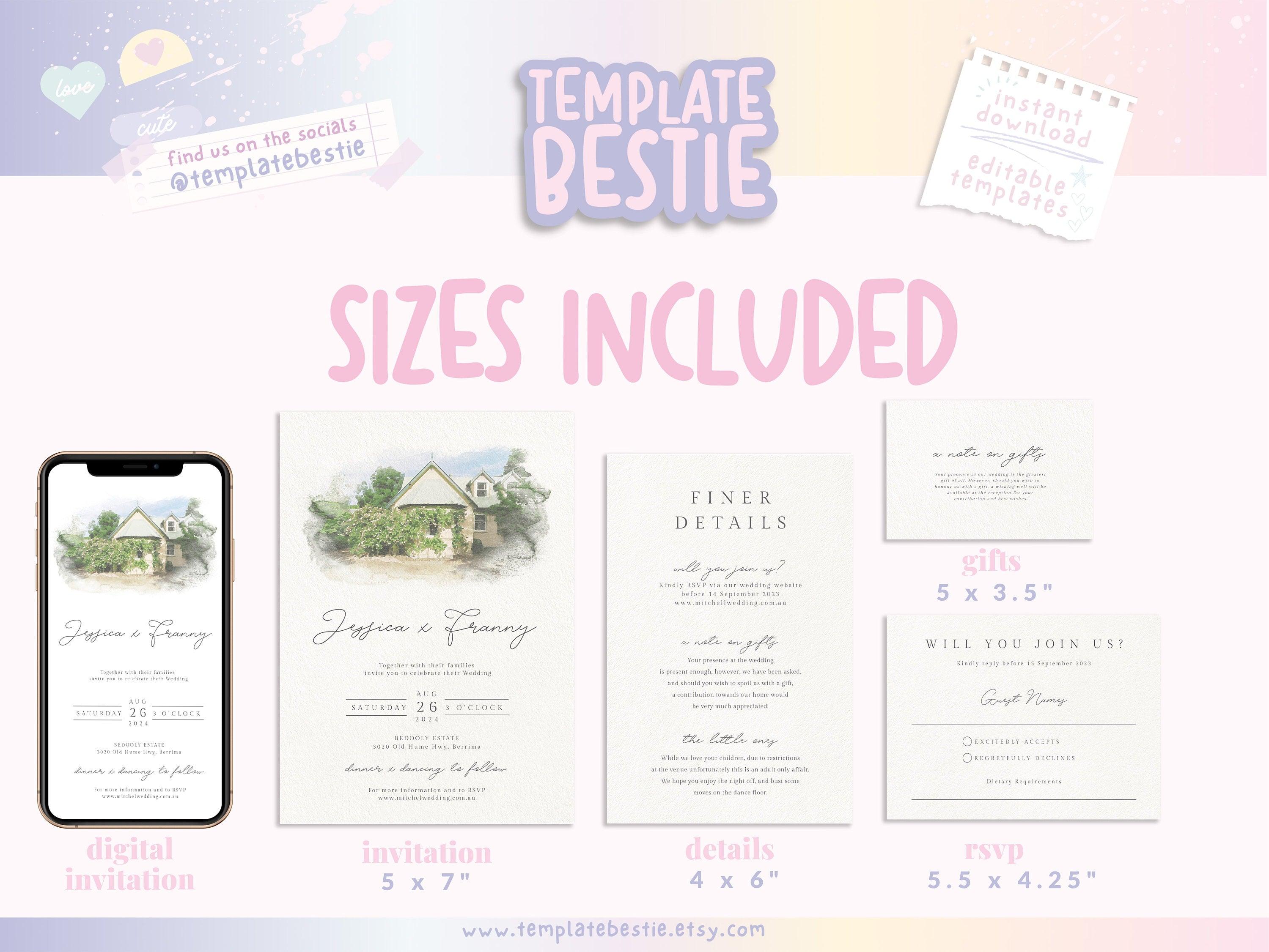 TAYLA Custom Wedding Invitation Watercolor Venue, Editable Invitation Set, Custom Watercolor Wedding Venue Portrait, Wedding Church Portrait